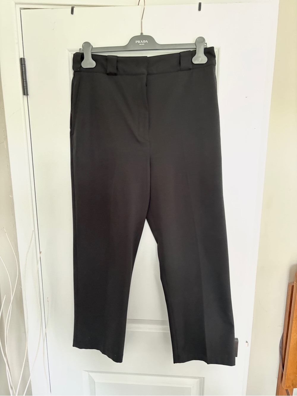 Prada Nylon Women's Straight Leg Cropped Trousers in Black -Fits like a US 10-12